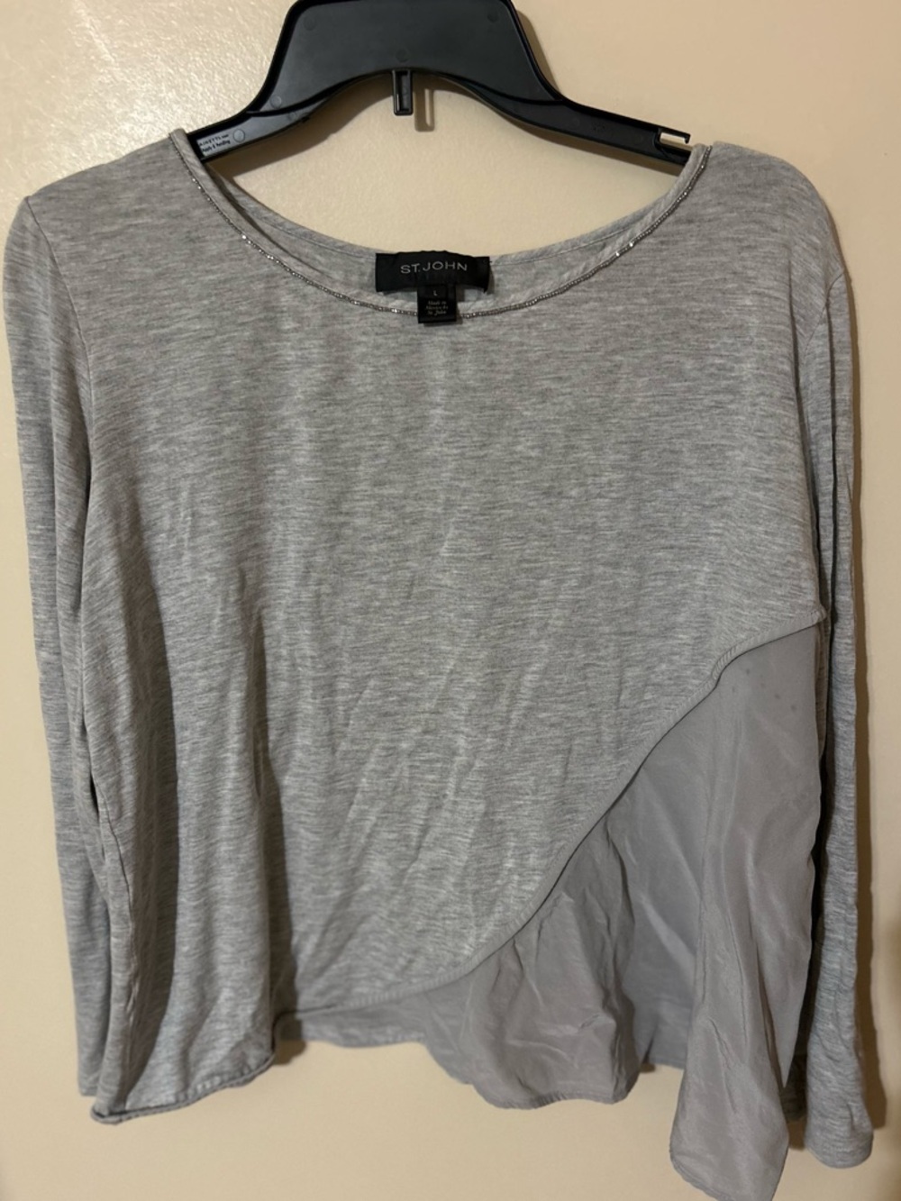 St John Gray Long Sleeve Silk Panel Size large